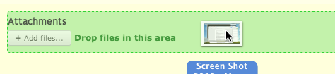 Image of showing the drag and drop functionality of file attachments in Unfuddle bug and issue tracking.